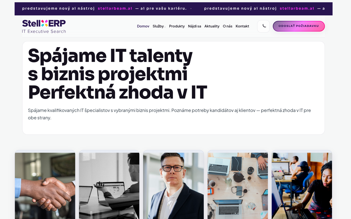 Náhľad webu Stell-ERP — vyhľadávanie IT talentov